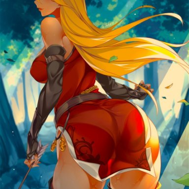 1girls, arrow, ass, ass focus, back, back view, beauty mark, big ass, big breasts, blonde hair, boots, commission, d. joko, edit, fire emblem