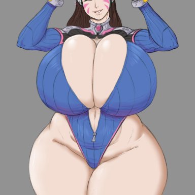 1girls, breasts, cleavage, d.va, female, female only, franktonius, huge breasts, overwatch, solo, thick thighs, thighhighs, wide hips