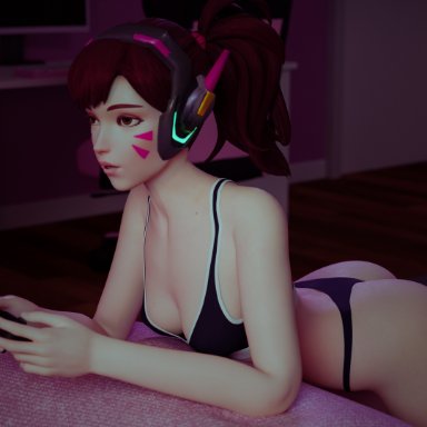 3d, ass, blender, cameltoe, clothed, d.va, gaming, overwatch, sanmie3d, tagme, underwear