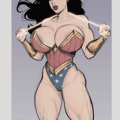 1girls, breasts, cleavage, dc, devil hs, diana prince, female, female only, huge breasts, muscles, muscular, muscular female, solo, tagme, thick thighs