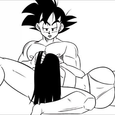 1boy, 1girls, animated, blowjob, bra, chichi, clothed female nude male, cum, cum in mouth, deepthroat, dragon ball, dubbed version, face fucking, facefuck, fellatio