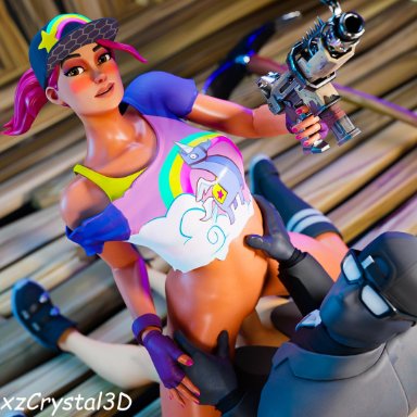 1boy1girl, 1girl, 1girls, 3d, 3d (artwork), beach bomber (fortnite), beach bomber(fortnite), belly, blender, blender (software), cowgirl position, fortnite, gun, partially clothed, sex