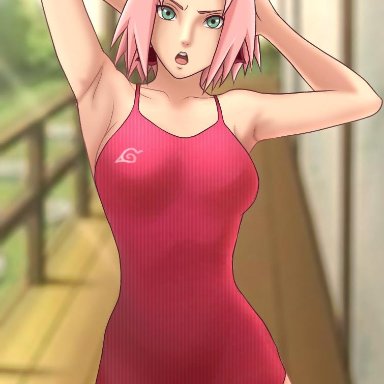 1girls, armpit fetish, armpits, arms behind head, arms up, breasts, clothed, clothing, female, female focus, female only, fully clothed, green eyes, headband, looking at viewer