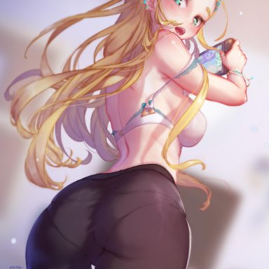 boots, mitsu art, mitsuart, princess zelda, stockings, yellow hair, zelda (breath of the wild)