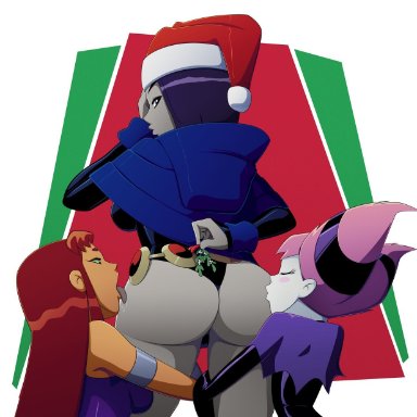 3girls, ass, ass worship, bubble butt, dc, dc comics, jinx (teen titans), raven, ravenravenraven, starfire, tagme, teen titans, wide hips