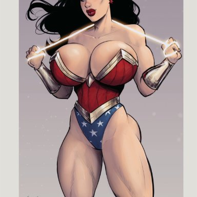 1girls, breasts, cleavage, dc, devil hs, diana prince, female, female only, huge breasts, muscles, muscular, muscular female, solo, thick thighs, wide hips