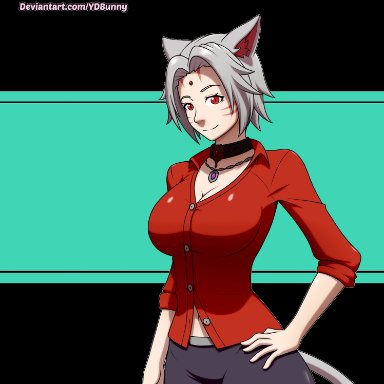 animated, breast expansion, bursting breasts, cat ears, cat tail, female, female only, huge breasts, original, original character, wardrobe malfunction, ydbunny