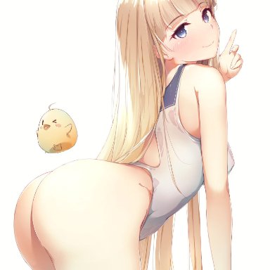 1girls, ahoge, ass, azur lane, bangs, bird, blonde hair, blue eyes, blush, blush stickers, breasts, closed mouth, dat ass, dermar, erect nipples