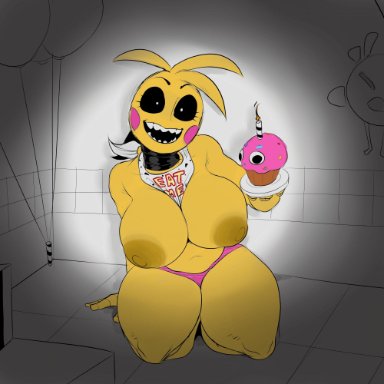 1girls, animatronic, anthro, bib, breasts, breasts outside, cleavage, clothing, color, color edit, colored, cupcake, cupcake (fnaf), curvy, detnox