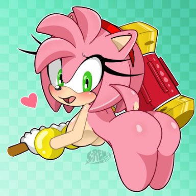 absurd res, accessory, amy rose, anthro, ass, bent over, big breasts, big butt, blush, bracelet, breasts, clothing, eulipotyphlan, eyelashes, female