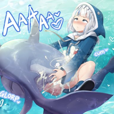 1futa, 1girls, a, ahe gao, blue eyes, blue hair, cum, cum inside, female, full body, full-package futanari, futanari, gawr gura, hololive, hololive english