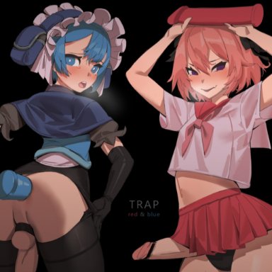 2boys, anal, anal insertion, astolfo (fate), balls, blue hair, dick, dildo, elbow gloves, erection, fate/grand order, femboy, girly, made in abyss, male