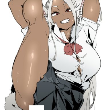 busty, dark skin, dark-skinned female, ettone, hourglass figure, miruko, my hero academia, rumi usagiyama, school uniform, schoolgirl, tagme, wide hips