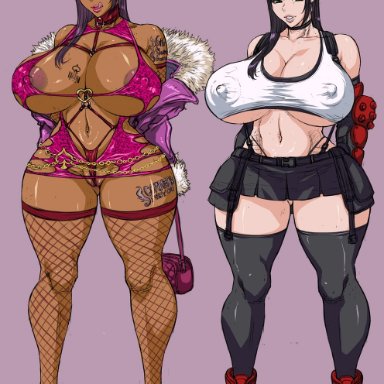 bimbo, bimbofication, busty, curvaceous, curvy, dark skin, dark-skinned female, female, female focus, female only, final fantasy, final fantasy vii, full body, hourglass figure, light skin