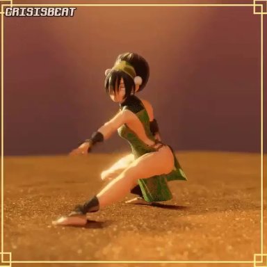 1girls, 3d, aged up, alternate costume, alternate version available, animated, ankle tuft, artist name, avatar the last airbender, bangs, barefoot, bikini, bikini bottom, bikini top, black hair