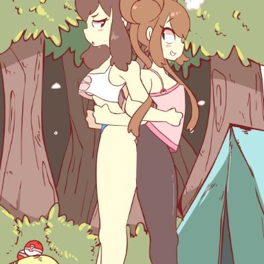 2girls, animated, ass, ass to ass, bouncing breasts, breasts, diives, hilda (pokemon), nintendo, pantyhose, pokemon, pokemon bw, rosa (pokemon), thick thighs, tights