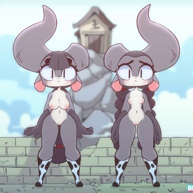 2girl, 2girls, animated, breasts, clothed, cow girl, cute, dance, dancing, diives, nude, original character, tagme