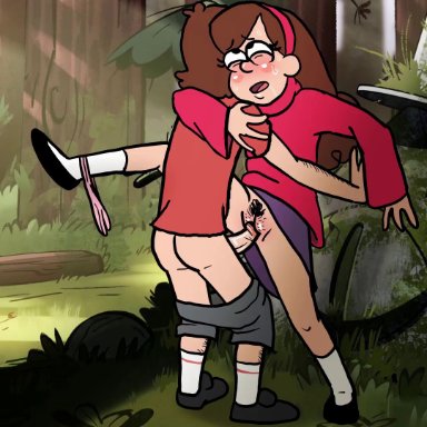animated, bill cipher, blush, blushing, brother and sister, dipper pines, disney, drool, drooling, drules (artist), female, forest, gravity falls, incest, mabel pines