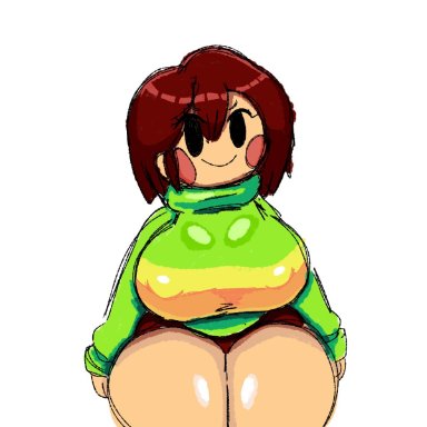 1girls, big breasts, breasts, chara, chubby, clothed, clothing, female, female only, huge ass, huge breasts, nipple bulge, short hair, smile, solo