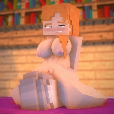 3d, alex (minecraft), animated, animation, bedroom, big ass, big breasts, big nipples, blush, cuteskyler, female, female focus, female only, gif, green eyes