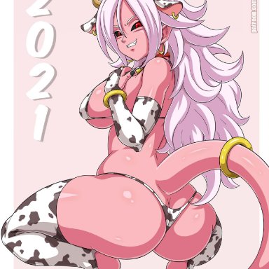 2021, android 21, android 21 (evil), ass, big ass, big breasts, big butt, bikini, breasts, cow print, dat ass, dragon ball, dragon ball fighterz, dragon ball z, legwear