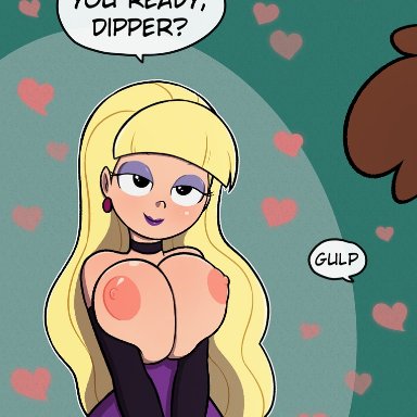 alternate version available, big breasts, blonde hair, breasts, choker, dipper pines, disney, disney channel, earrings, elbow gloves, evening gown, eyeshadow, garabatoz, gloves, gravity falls