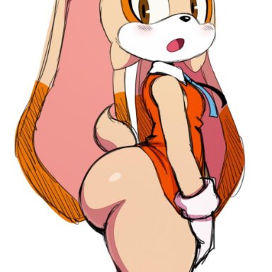 anthro, ass, big butt, big ears, blush, bottomless, breasts, brown eyes, clothed, clothing, cream the rabbit, digital media (artwork), dress, female, hi res