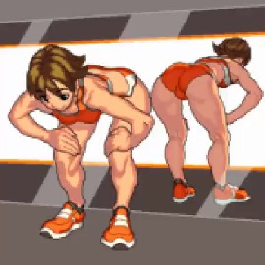 1girls, animated, ass, bingo torte, female, female only, huge ass, pixel art, solo, solo female, tagme, thick thighs, video, workout