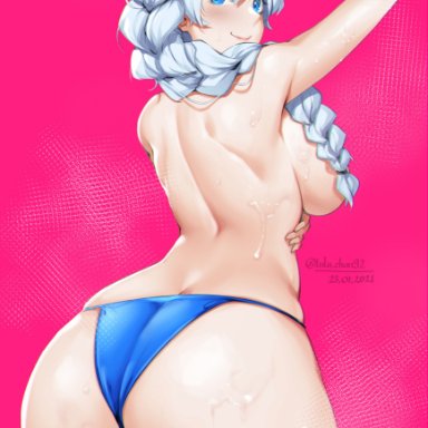 1girls, ass, big breasts, breasts, female, female only, huge ass, large breasts, looking at viewer, looking back, lulu-chan92, rwby, solo, weiss schnee