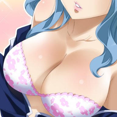 1girls, areola, areolae, big breasts, blue hair, blush, breasts, cleavage, fairy tail, gaston18, juvia lockser, open mouth, solo, tagme, voluptuous