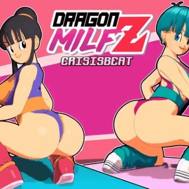 2girls, 3d, 3d animation, animated, animation, armbands, ass, athletic, athletic female, big ass, black hair, blender, blue hair, breasts, bulma briefs