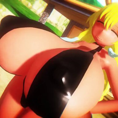 1girls, animated, ass, ass expansion, beach, bikini, black bikini, blonde hair, breast expansion, breast massage, breasts, bubble butt, bursting breasts, dragon, dragon girl