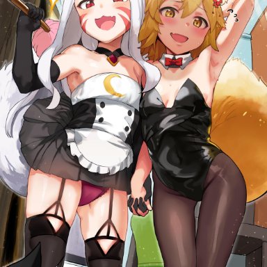 black skirt, hews hack, pleated skirt, senko (sewayaki kitsune no senko-san), sewayaki kitsune no senko-san, shiro (sewayaki kitsune no senko-san), skirt, upskirt