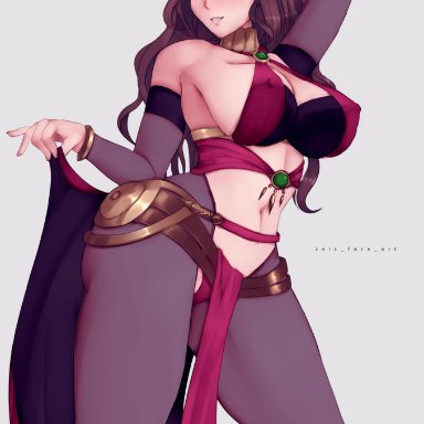 1girls, alternate costume, armpits, ass, bare midriff, big breasts, bodystocking, brown hair, dorothea (fire emblem), dorothea arnault, female, female focus, female only, fire emblem, fire emblem heroes