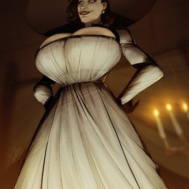 1girls, alcina dimitrescu, breasts, breasts bigger than head, cleavage, devil hs, female, female only, huge breasts, larger female, resident evil, resident evil 8: village, solo, tagme