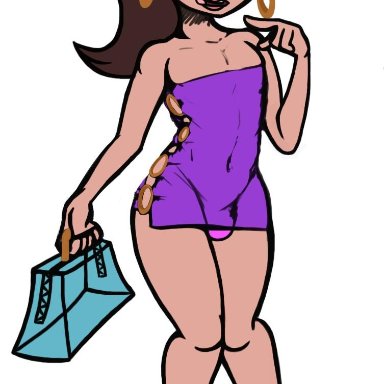 bag, beauty mark, brown eyes, brown hair, bulge, crossdressing, earrings, femboy, flat chest, girly, high heels, knees together feet apart, male only, marco diaz, panties bulge