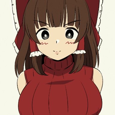animated, areolae, bangs, blush, bouncing breasts, bow, breasts, brown hair, clothes lift, embarrassed, eyebrows visible through hair, female, hair tubes, hairbow, large breasts