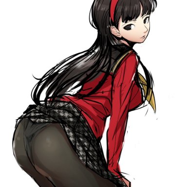 1girls, akizora, amagi yukiko, ass, black hair, pantyhose, pantylines, persona, persona 4, skirt