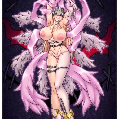 angewomon, digimon, faceless, faceless female, huge breasts