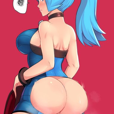 1girls, absurd res, angry, aqua hair, ass, back, backside, big ass, big breasts, blue eyes, blue hair, breasts, clair (pokemon), female, female only