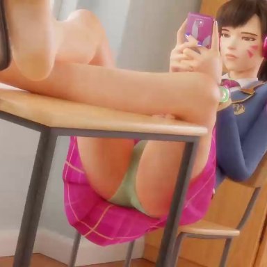 1girls, 3d, academy d.va, alternate costume, anal, anal penetration, animated, areolae, barefoot, blender, breasts, d.va, dildo, feet, female