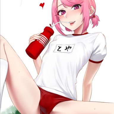 1boy, bloomers, bulge, femboy, girly, gym uniform, ikemeru19, pink hair, tagme, trap, water bottle