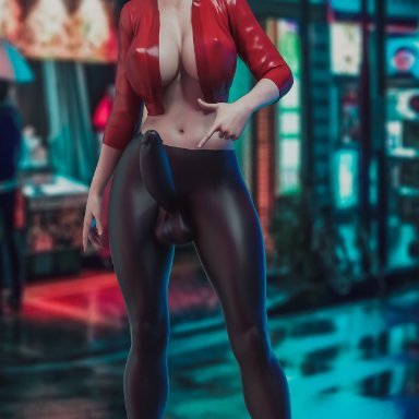 1futa, 3d, ada wong, ball bulge, balls, balls under clothes, breasts, cameltail, cleavage, clothed, clothing, curvy, erect nipples, erection, erection under clothes