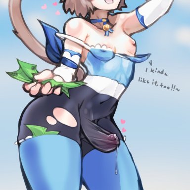 1boy, androgynous, animal ears, cat ears, erection, eye contact, felix argyle, femboy, feminine male, flat chest, girly, gloves, humanoid, looking at viewer, male