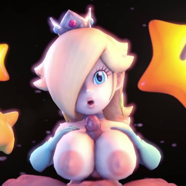 animated gif, blond hair, blue eyes, boobjob, mario (series), princess rosalina