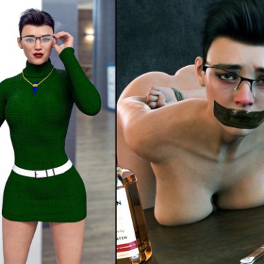 3d, abducted, bdsm, before and after, big boobs, boobs, bound, breast squish, breasts pressed, captured, defeated, gagged, glasses, imminent rape, InfernaCrypta