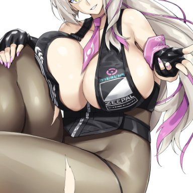 artist request, big breasts, cleavage, curvy, fate (series), fate/grand order, huge breasts, long gloves, looking at viewer, marie antoinette (alter) (fate/grand order), mature female, pale skin, pale-skinned female, pantyhose, police uniform