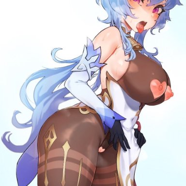 1girl, 1girls, ahe gao, blue hair, clothed, clothing, exposed nipples, exposed pussy, female, female focus, female only, ganyu (genshin impact), genshin impact, jtveemo, light skin