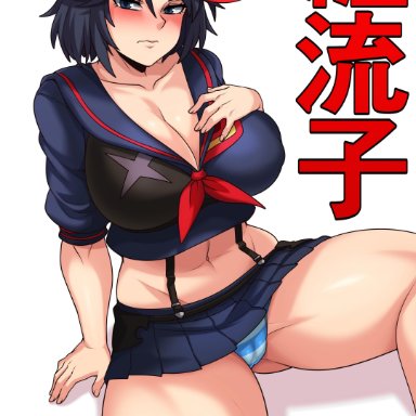 1girls, absurd res, big breasts, black hair, blush, female, female focus, female only, high resolution, highres, jmg, kill la kill, matoi ryuuko, panties, red highlights