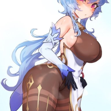 1girl, 1girls, big ass, blue hair, bodysuit, clothed, clothing, female, female focus, female only, ganyu (genshin impact), genshin impact, jtveemo, light skin, light-skinned female